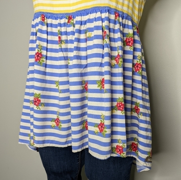 Matilda Jane yellow blue striped floral button back blouse S - Picture 3 of 8